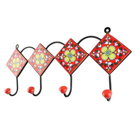 Red Big Ceramic Floral Tile Hook